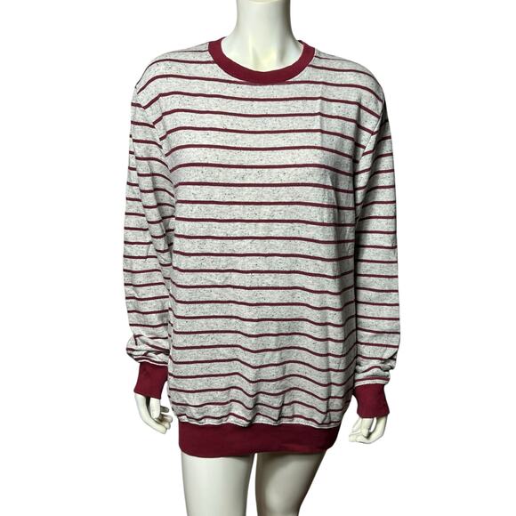 Carbon Striped Crewneck Sweatshirt Gray Burgundy Oversized Heathered XL 90s - Picture 1 of 7